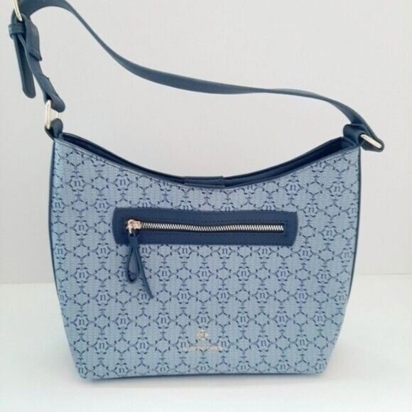 NWOT NANETTE LEPORE Blue Vegan Leather Logo Pattern Hobo Purse - Picture 3 of 11
